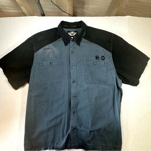 Grey & Black Y2K Harley Davidson Shirt  Front and Back Embroidered Spellout